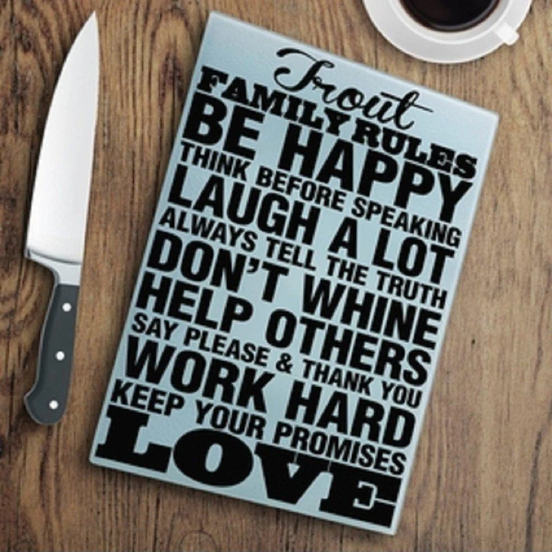 Family Rules Personalized Glass Cutting Board