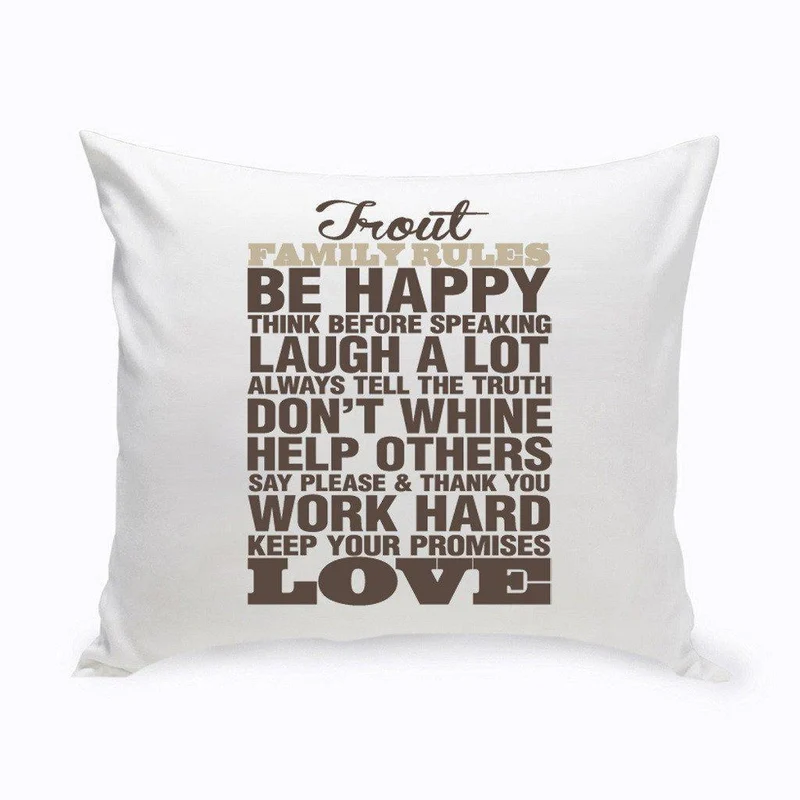 Rustic Family Rules Personalized Throw Pillow