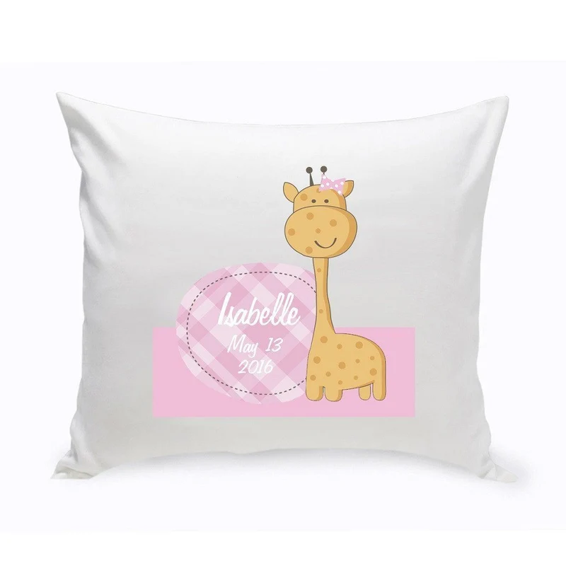 Baby Girl Giraffe Baby Nursery Personalized Throw Pillow