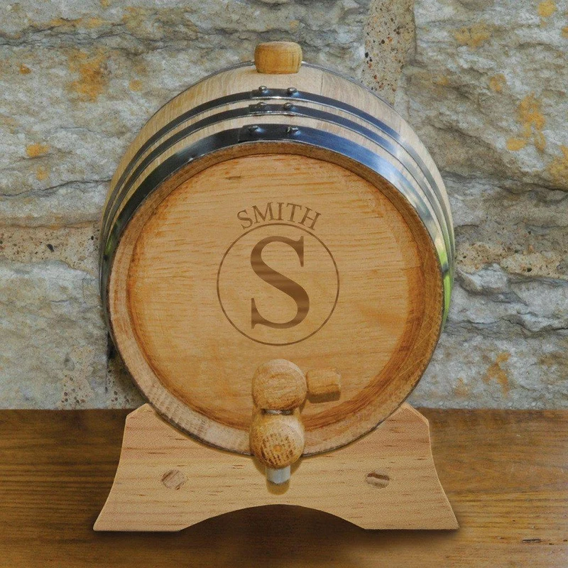 Circle Monogrammed Oak Whiskey Barrel