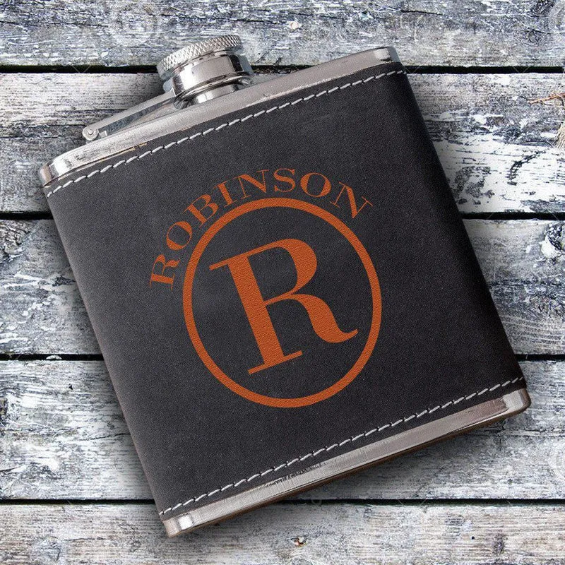 Circle Monogrammed Suede Flask