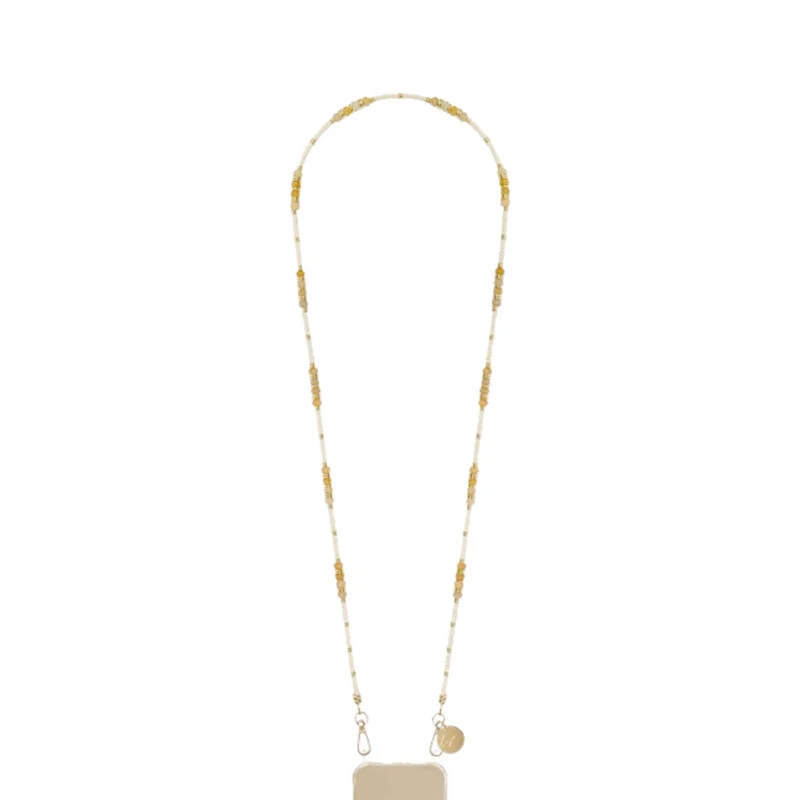 Chaîne de téléphone Kira - Perles beige et ambre