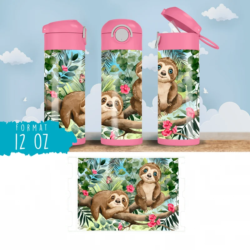Gourde thermos - Petits Paresseux avec fleurs