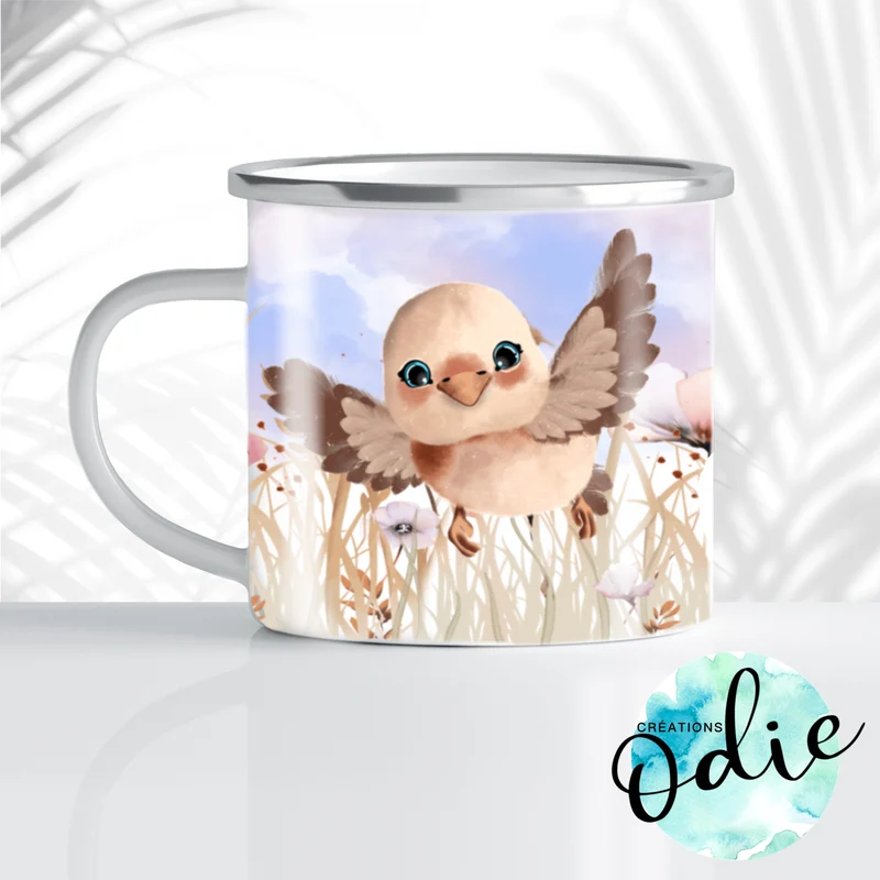 Tasse en acier émaillé - Oiseaux et les fleurs