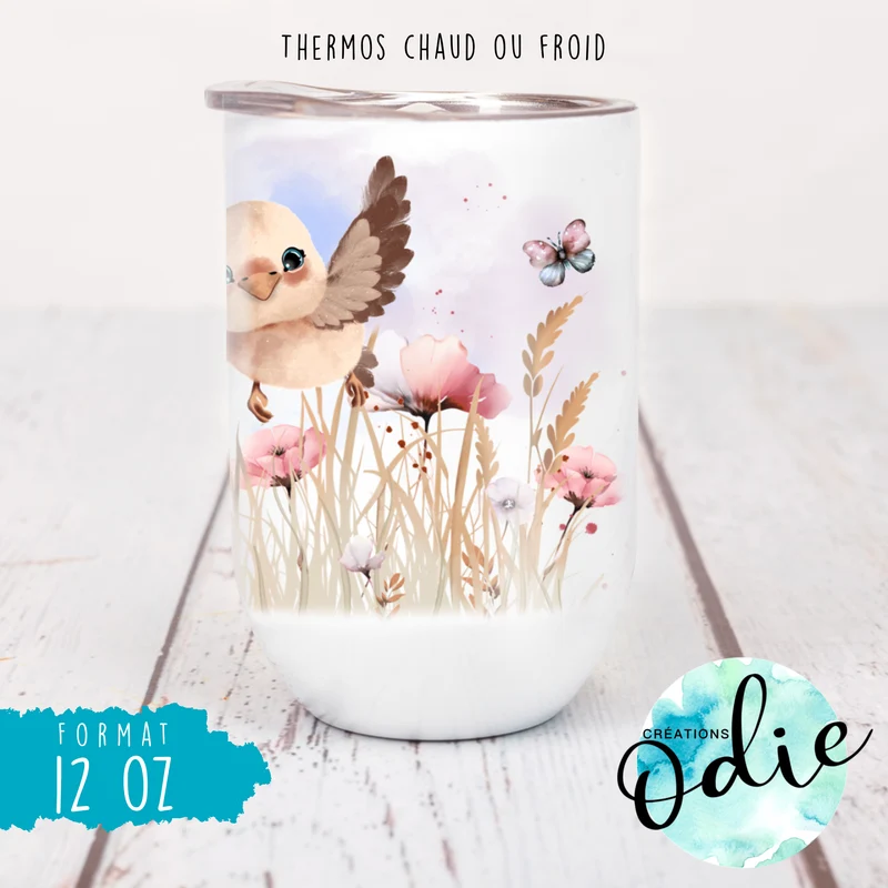 Verre isotherme - Oiseaux et fleurs