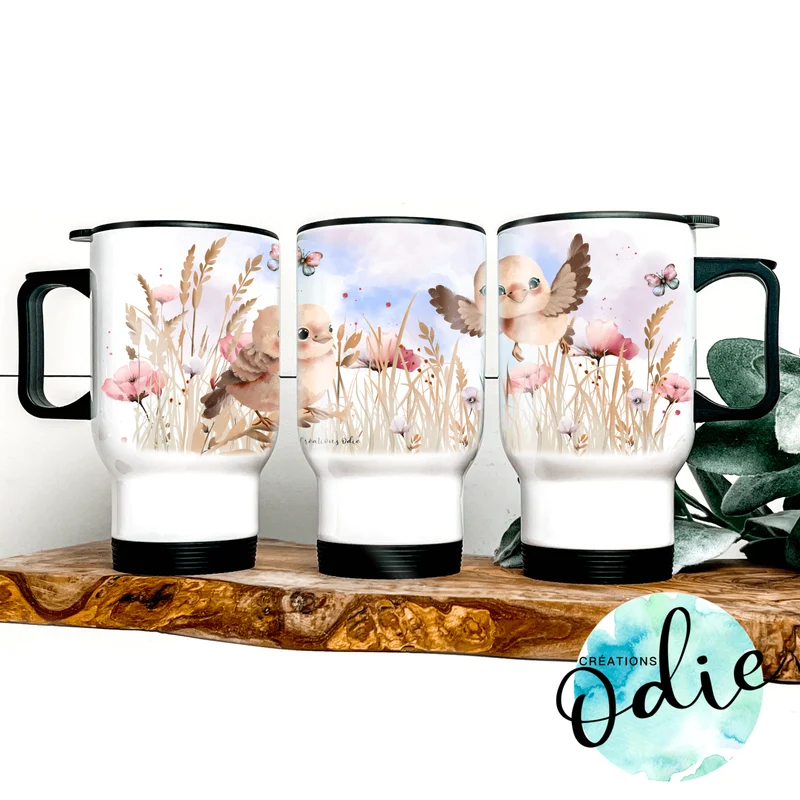 Tasse isotherme - Oiseaux et fleurs