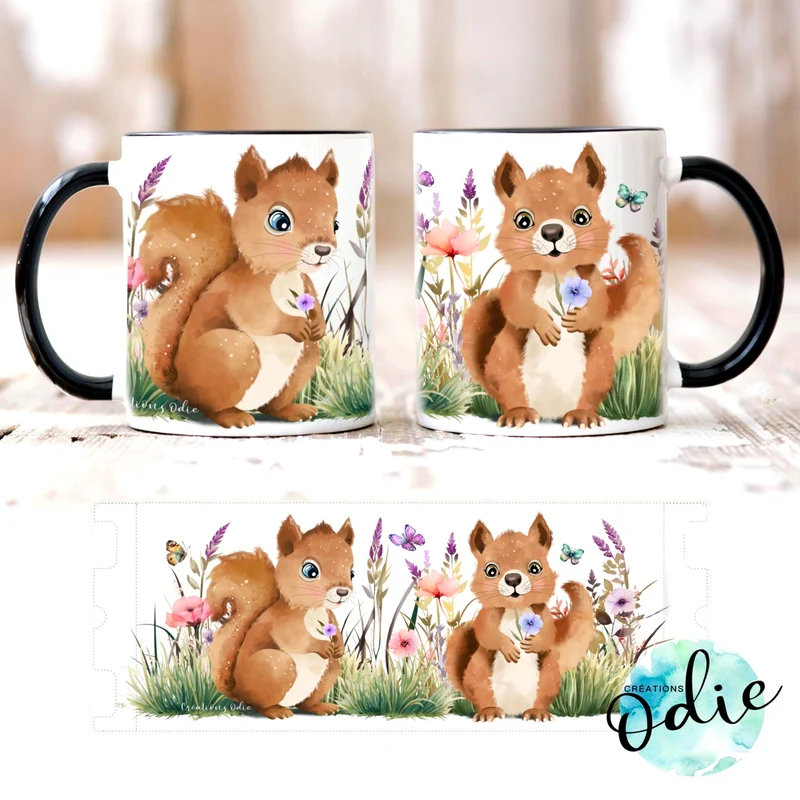 Tasse Écureuils et fleurs