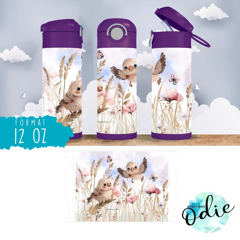 Gourde thermos - Petits oiseaux dans le pré