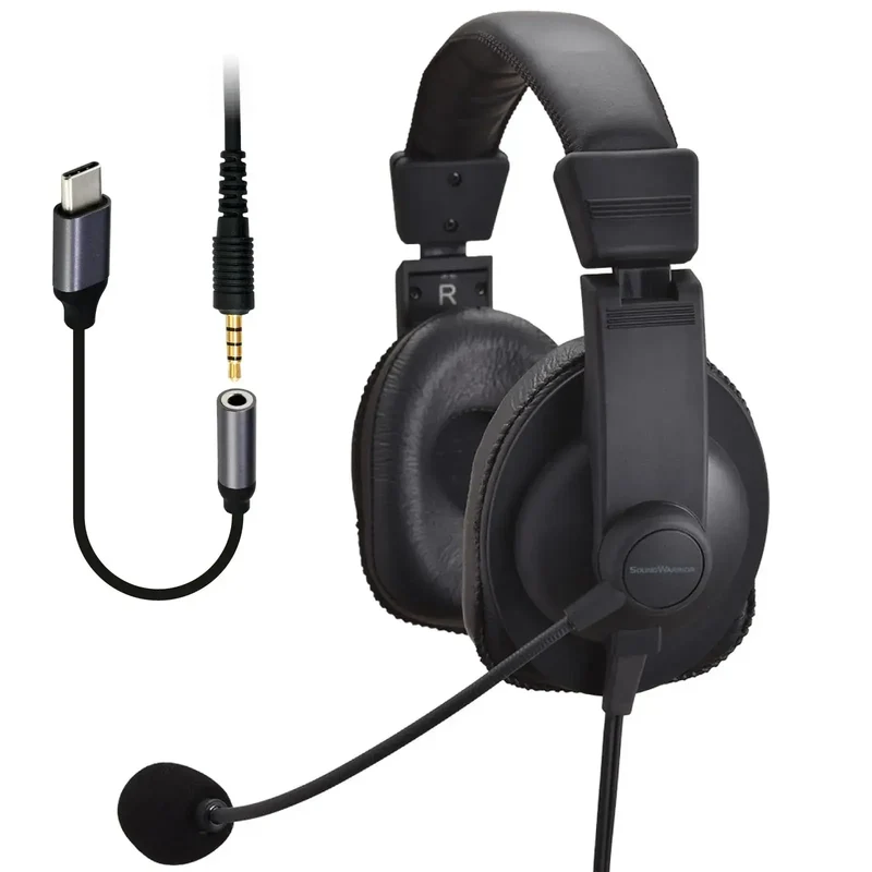 Soundwarrior Lightweight Wired USB C Headset with Adapter for Daily Audio