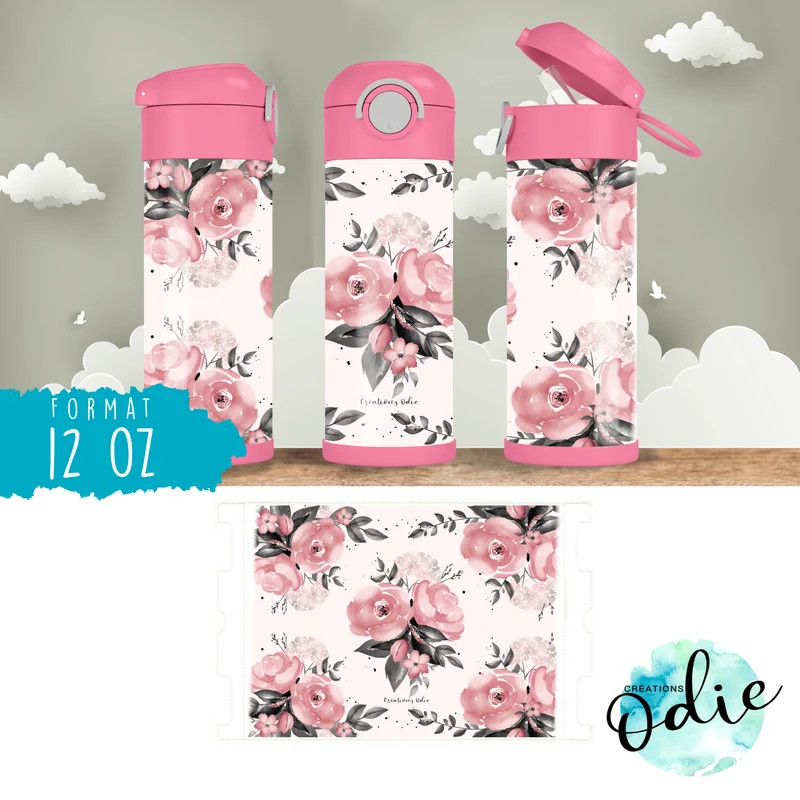 Gourde thermos - Fleurs roses