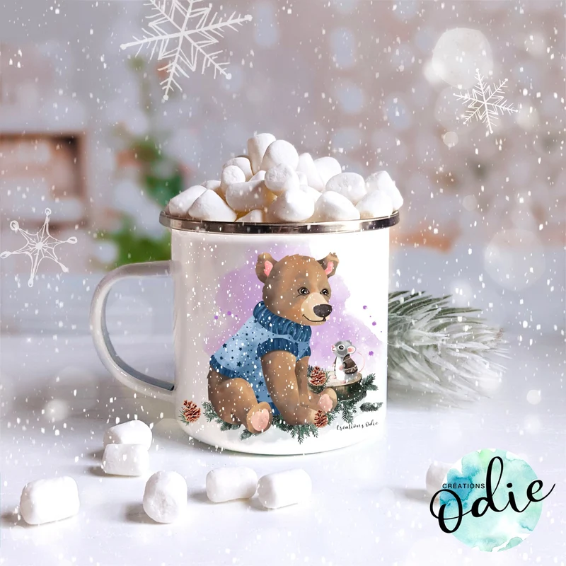 Tasse en acier émaillé - Ourson en forêt