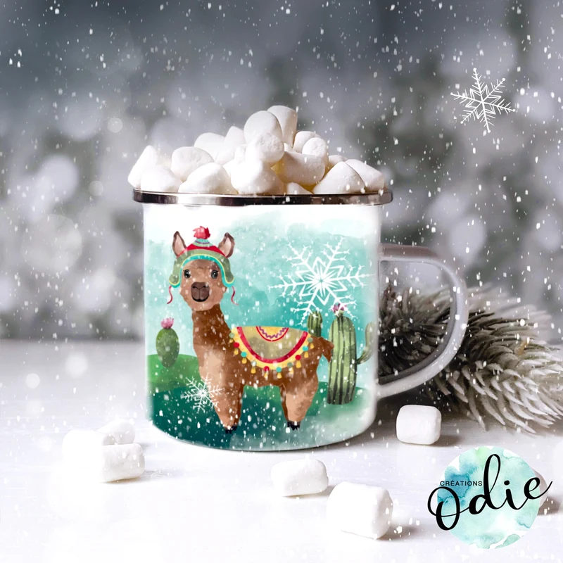 Tasse en acier émaillé - Alpaga hiver