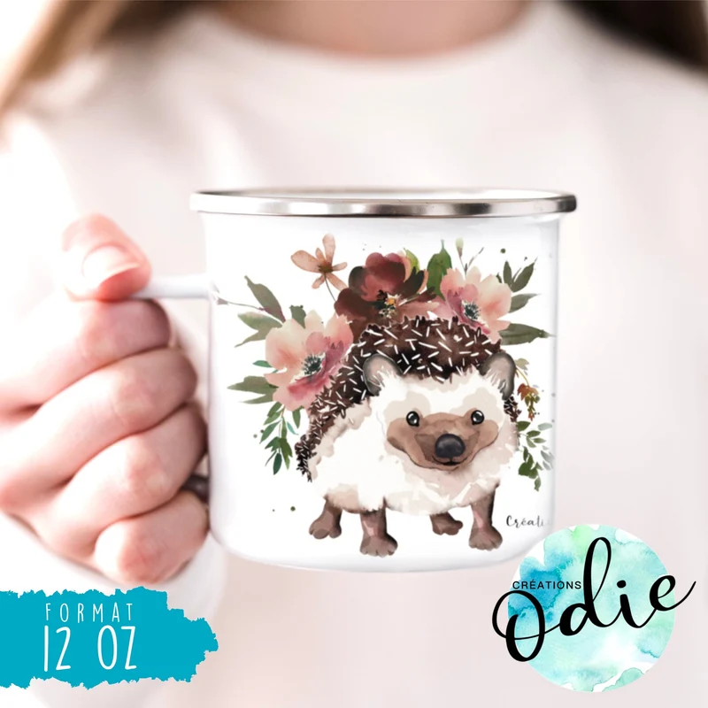 Tasse en acier émaillé - Hérisson d'automne