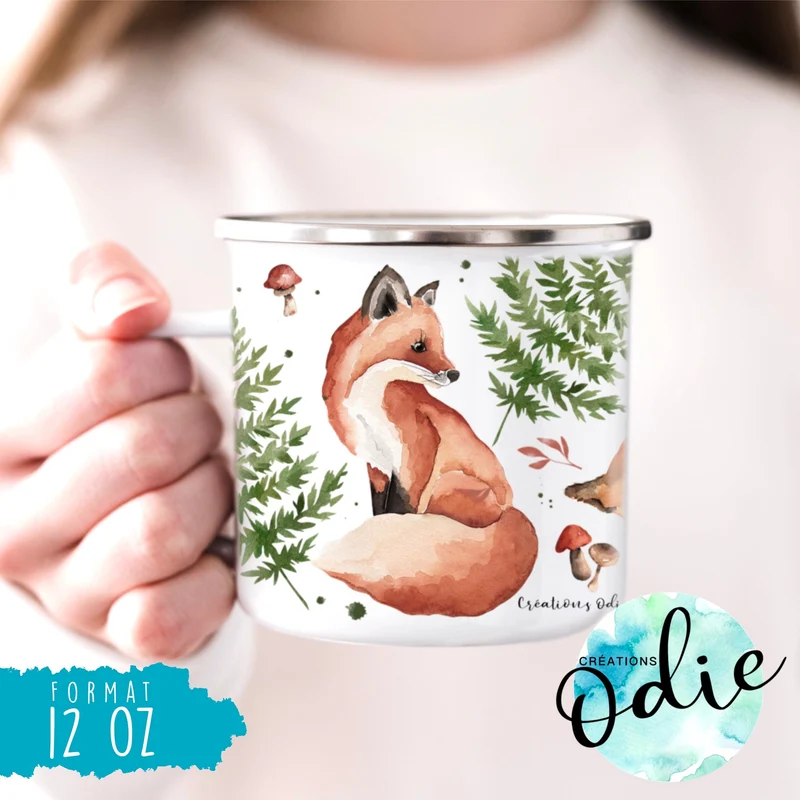 Tasse en acier émaillé - Renards d'automne