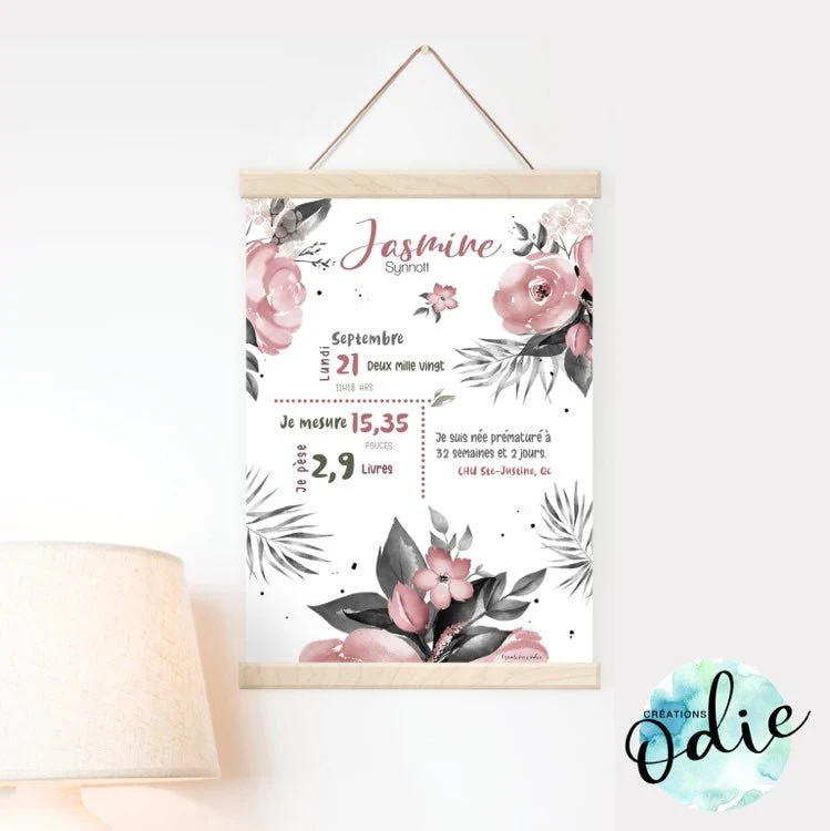Affiche de naissance - Thème Roses