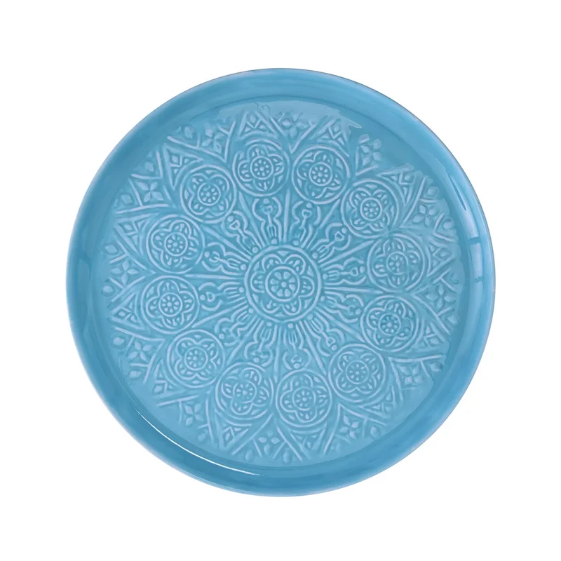 Grand plateau rond métal Ø 52 cm - bleu