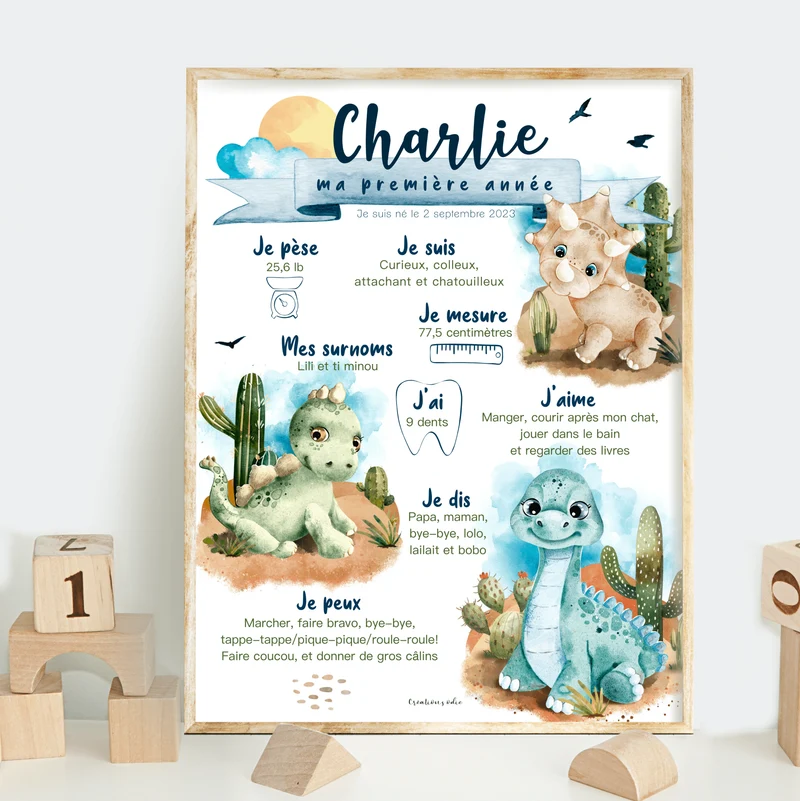 Affiche Ma première année - Dinosaures cutes