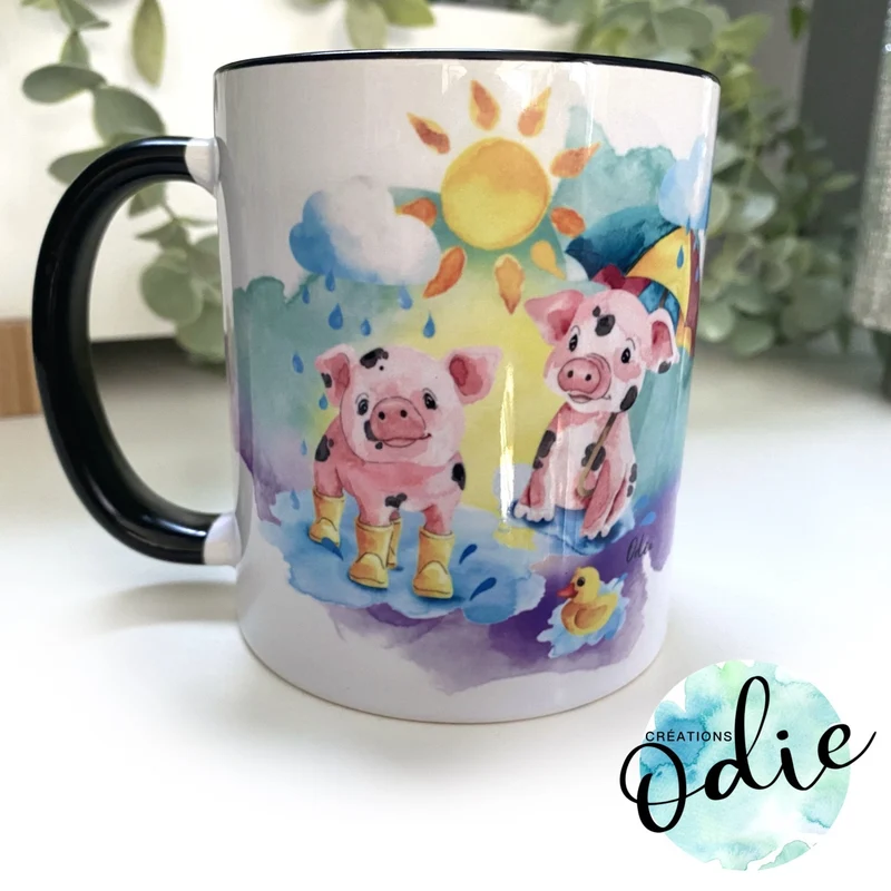 Tasse Porcelets sous la pluie