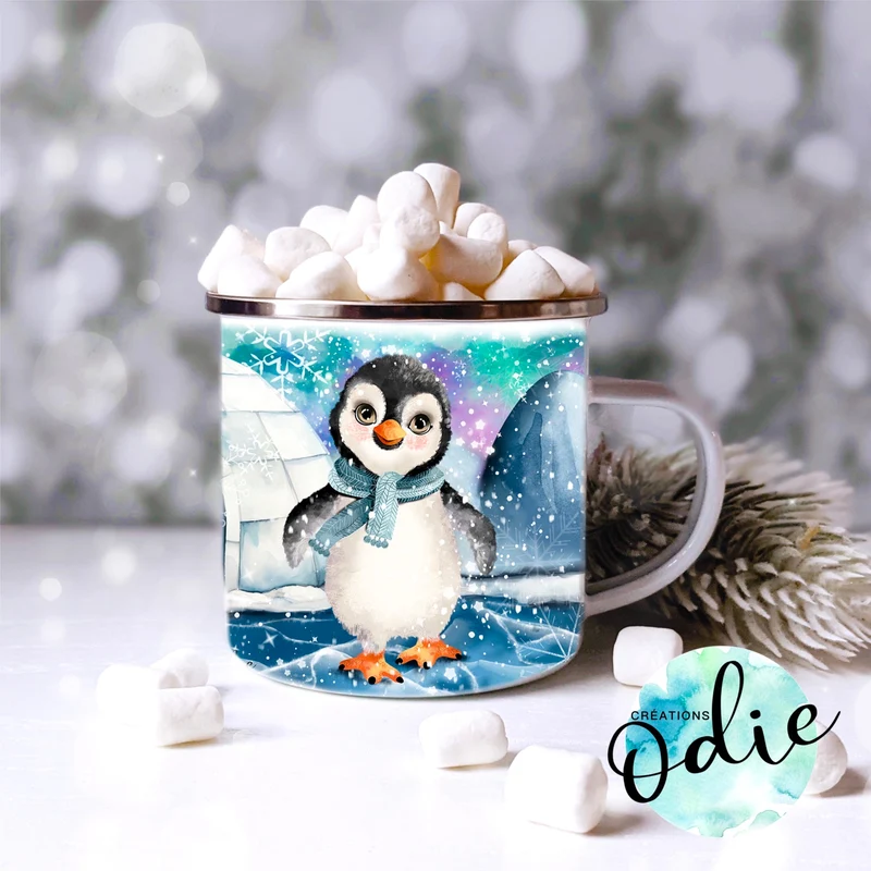Tasse en acier émaillé - Petits pingouins sur la glace