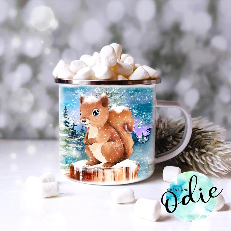 Tasse en acier émaillé - Les deux petits écureuils