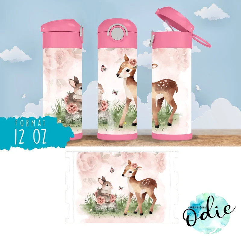 Gourde thermos - Chevreuil et lapin mignons