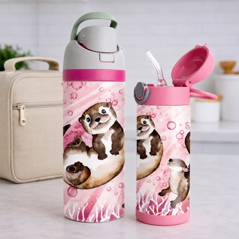 Gourde thermos - Les petites loutres en rose
