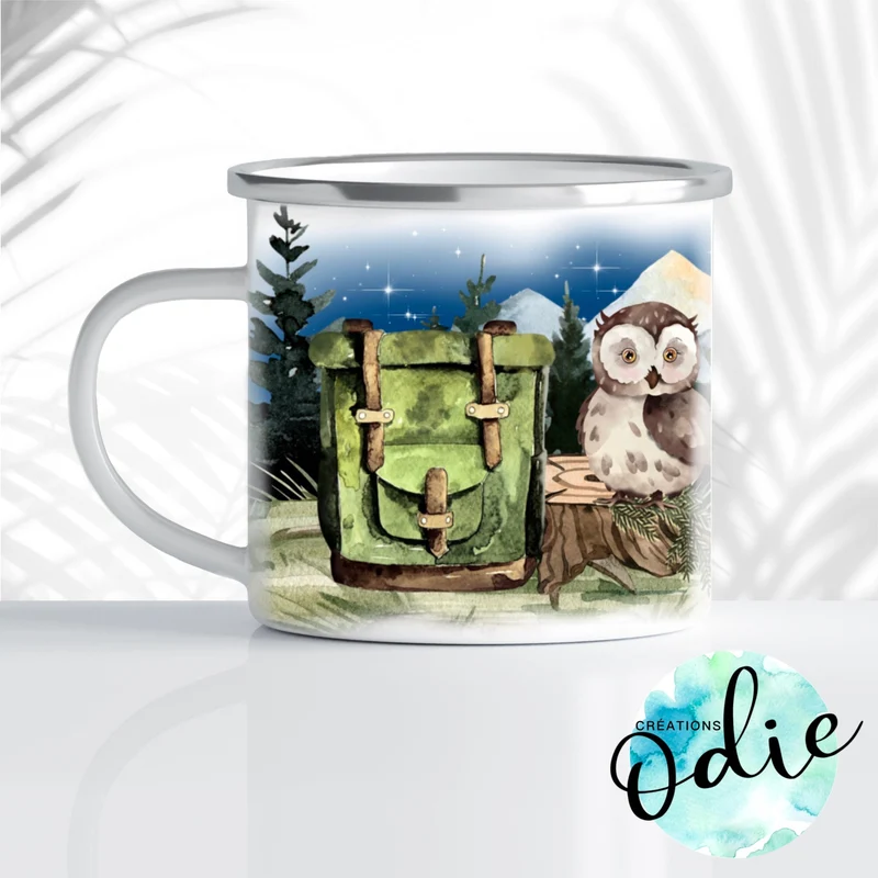 Tasse en acier émaillé - Aventure du petit hibou en montagne