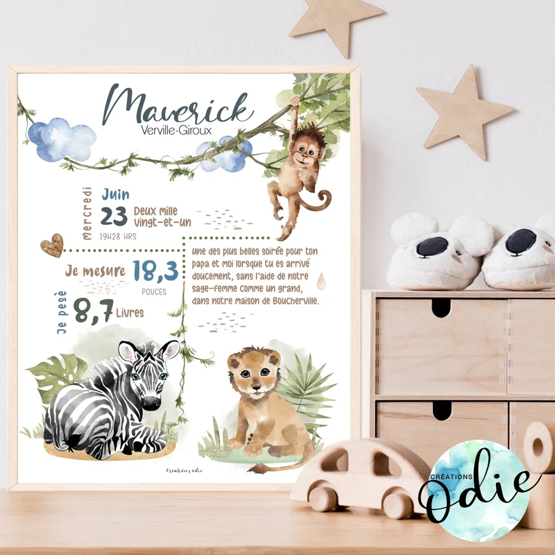 Affiche de naissance - Thème Safari 3