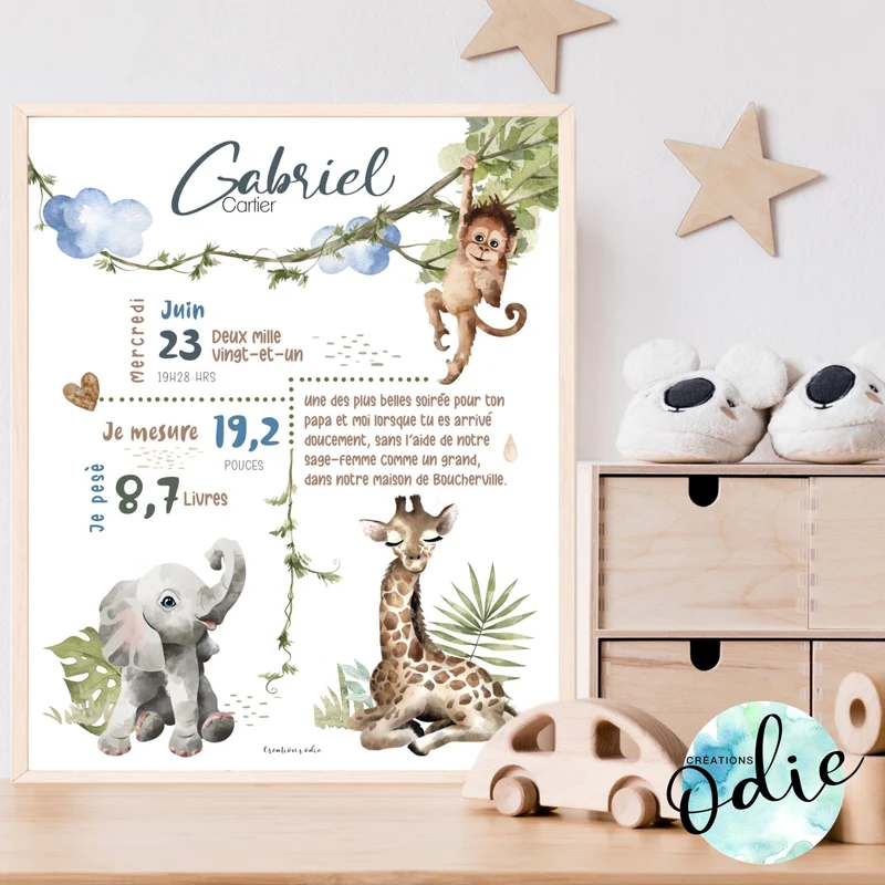 Affiche de naissance - Thème Safari 2