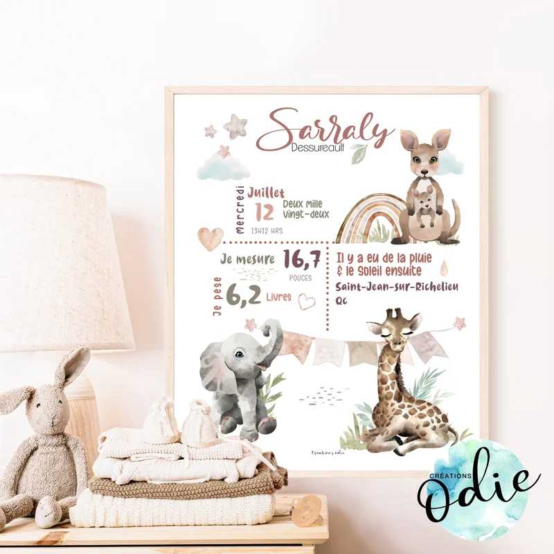 Affiche de naissance - Thème Safari 1