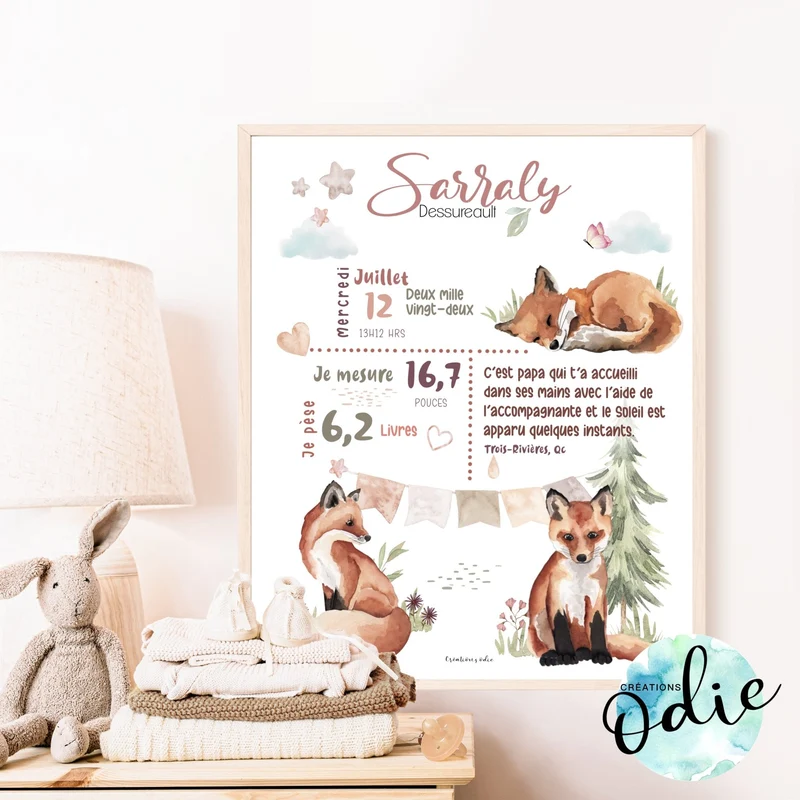 Affiche de naissance - Thème renards 2