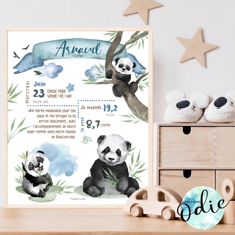 Affiche de naissance - Thème pandas