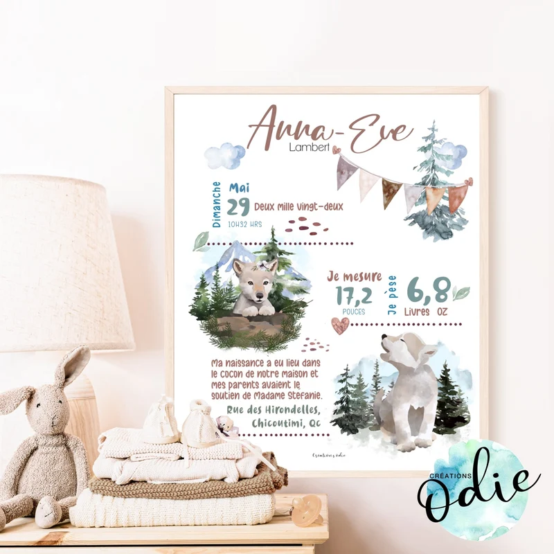 Affiche de naissance - Thème louveteau 2