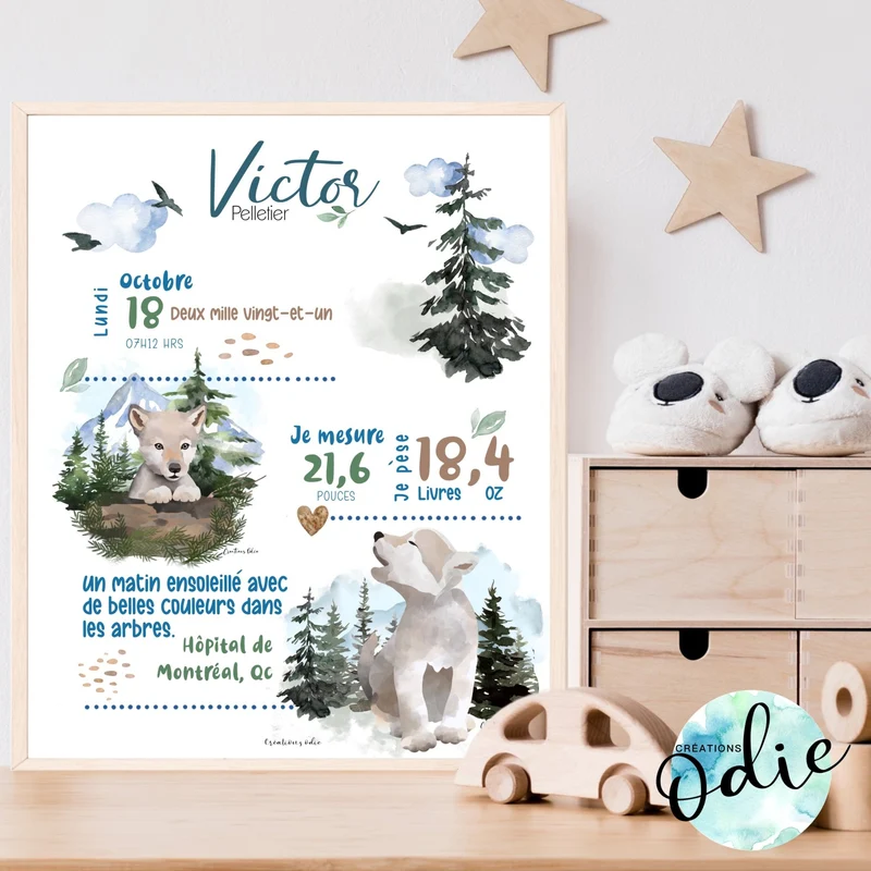 Affiche de naissance - Thème louveteau