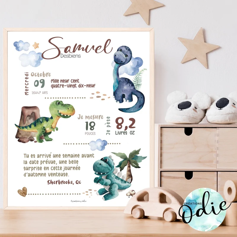Affiche de naissance - Thème Dinosaures