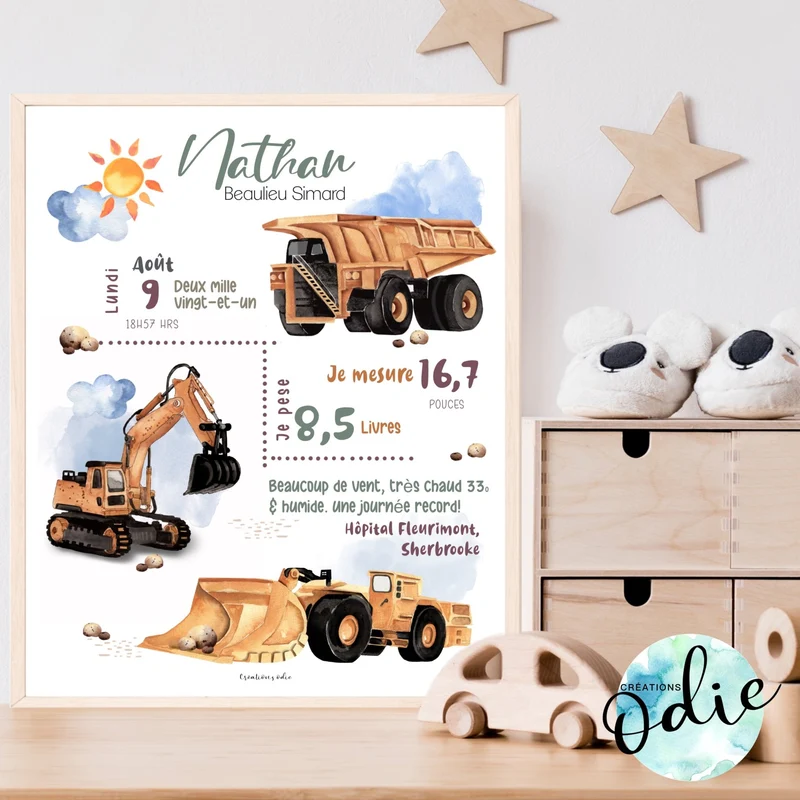 Affiche de naissance - Thème Camions 1