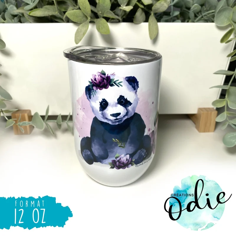 Verre isotherme - Panda aux pivoines