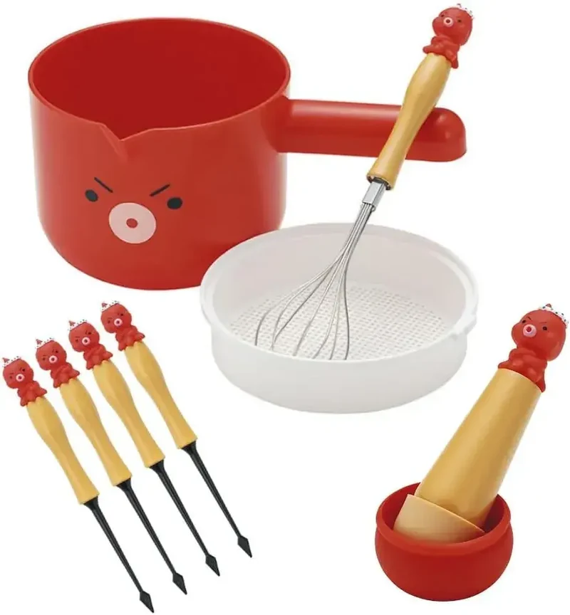Connect Days Takochan Takoyaki Kitchen Tool Set, Red, 6-Piece