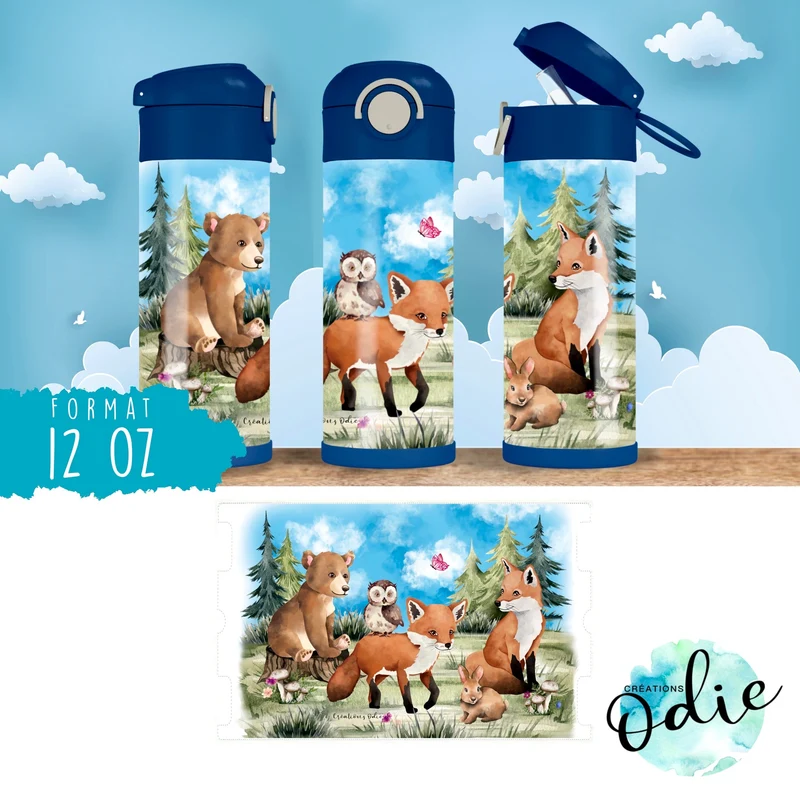 Gourde thermos - Les animaux de la forêt