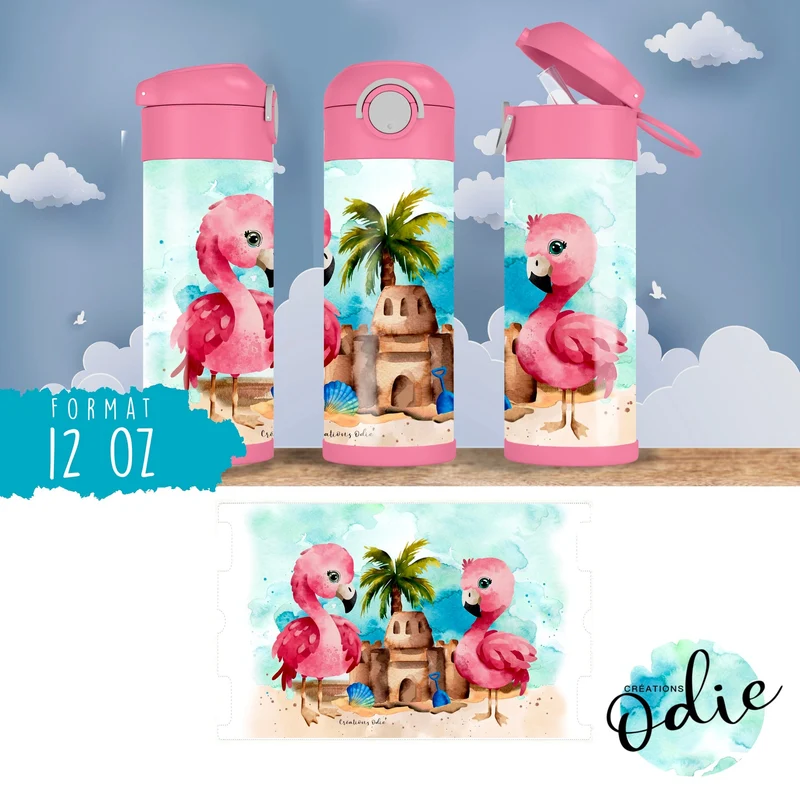 Gourde thermos - Les petits flamants à la plage