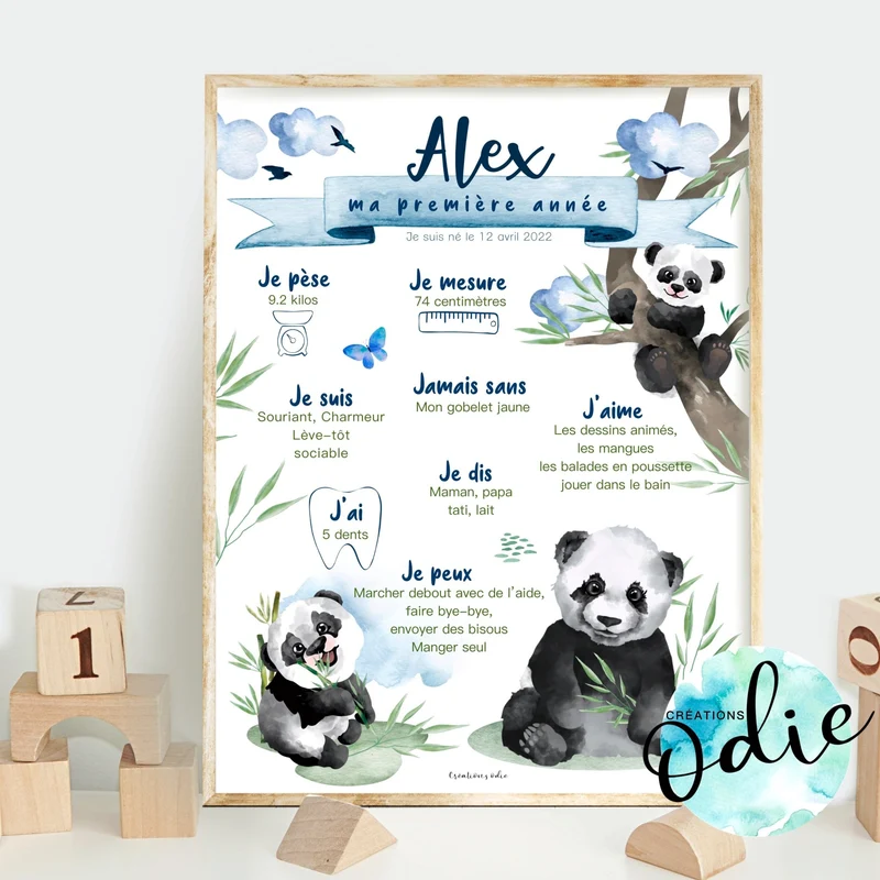 Affiche Ma première année - Thème petits pandas