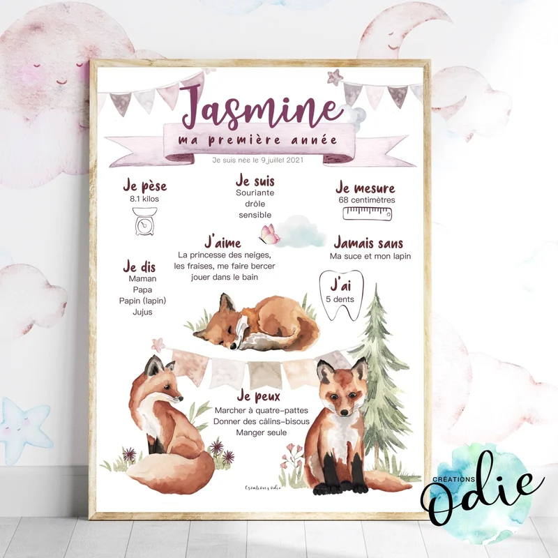 Affiche Ma première année - Thème renards blush