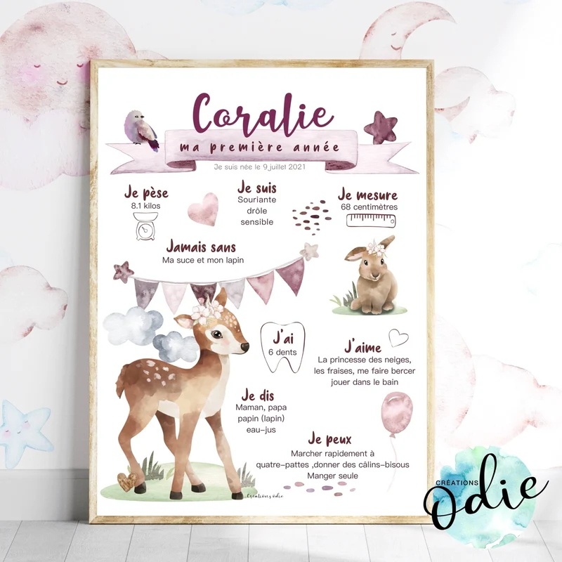 Affiche Ma première année - Thème chevreuil & lapin