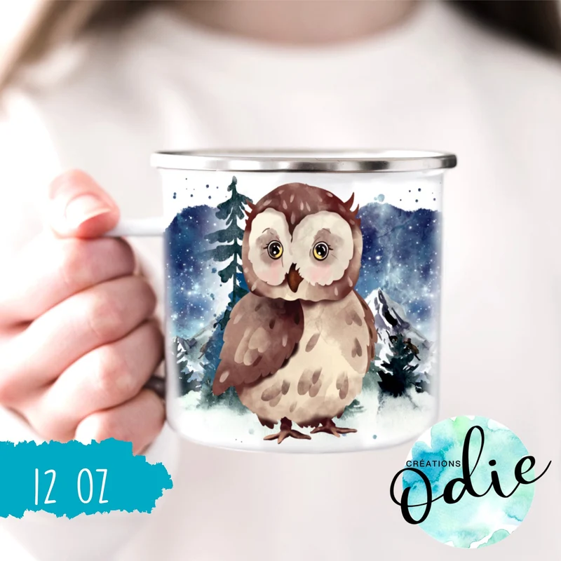Tasse en acier émaillé - Petit hibou dans la nuit