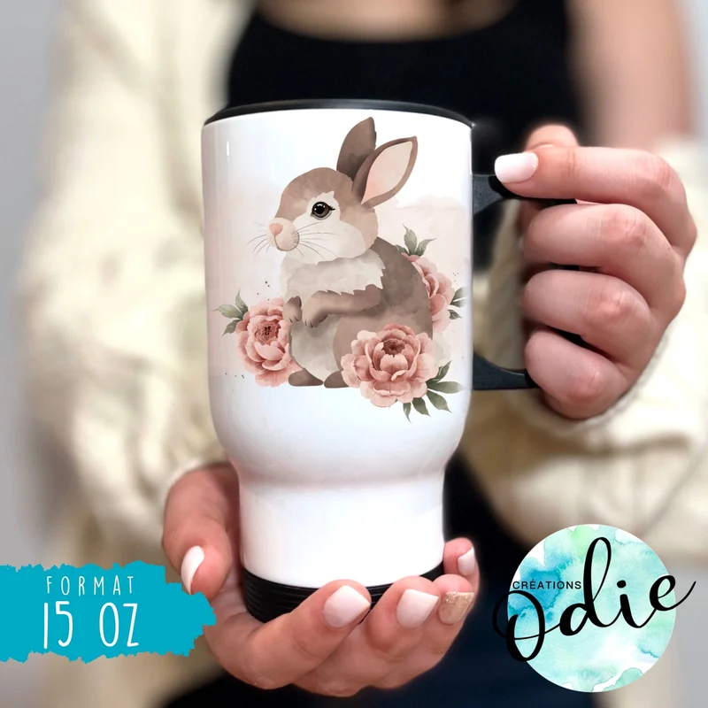 Tasse isotherme - Lapin et pivoine