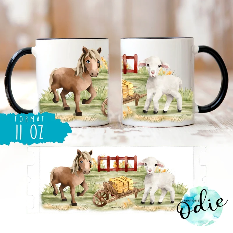 Tasse Cheval et agneau à la campagne