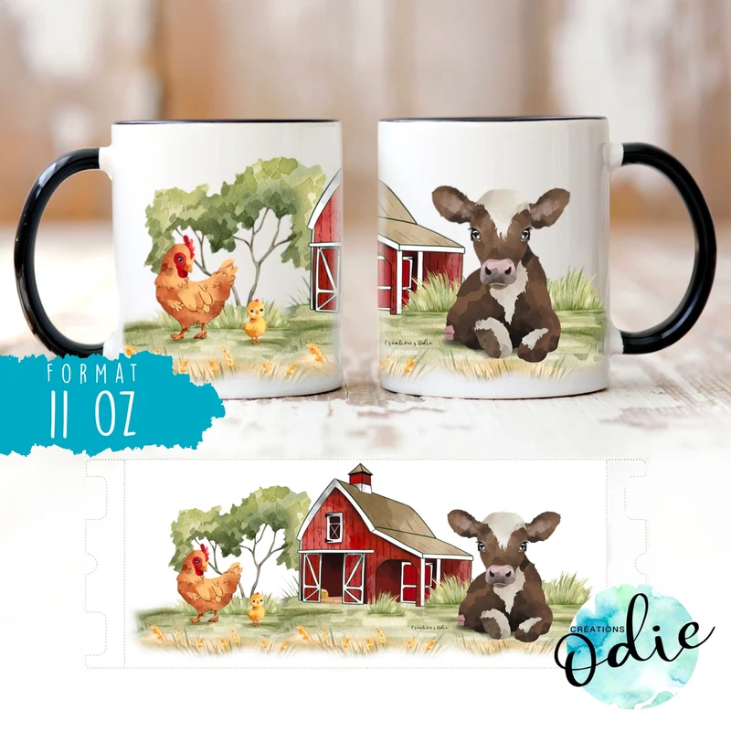 Tasse Vache et poule à la campagne