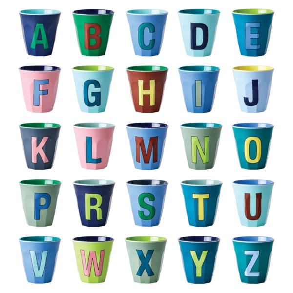 Gobelet Lettre mélamine tons bleu - toutes les lettres