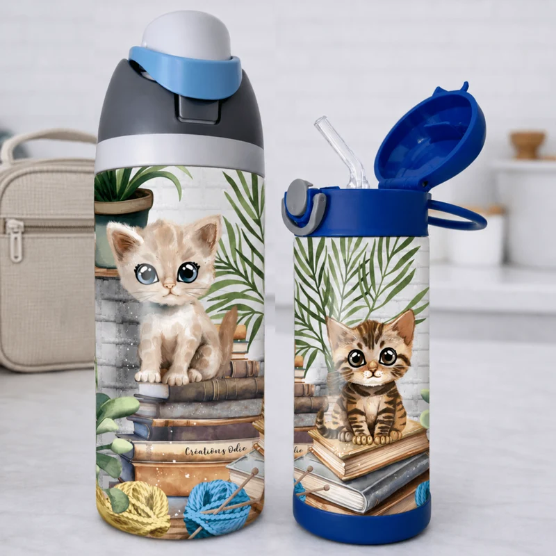 Gourde thermos - Chats sur des livres