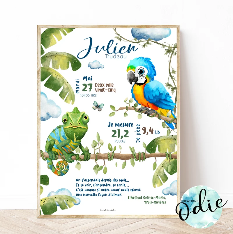 Affiche de naissance - Ara et le caméléon